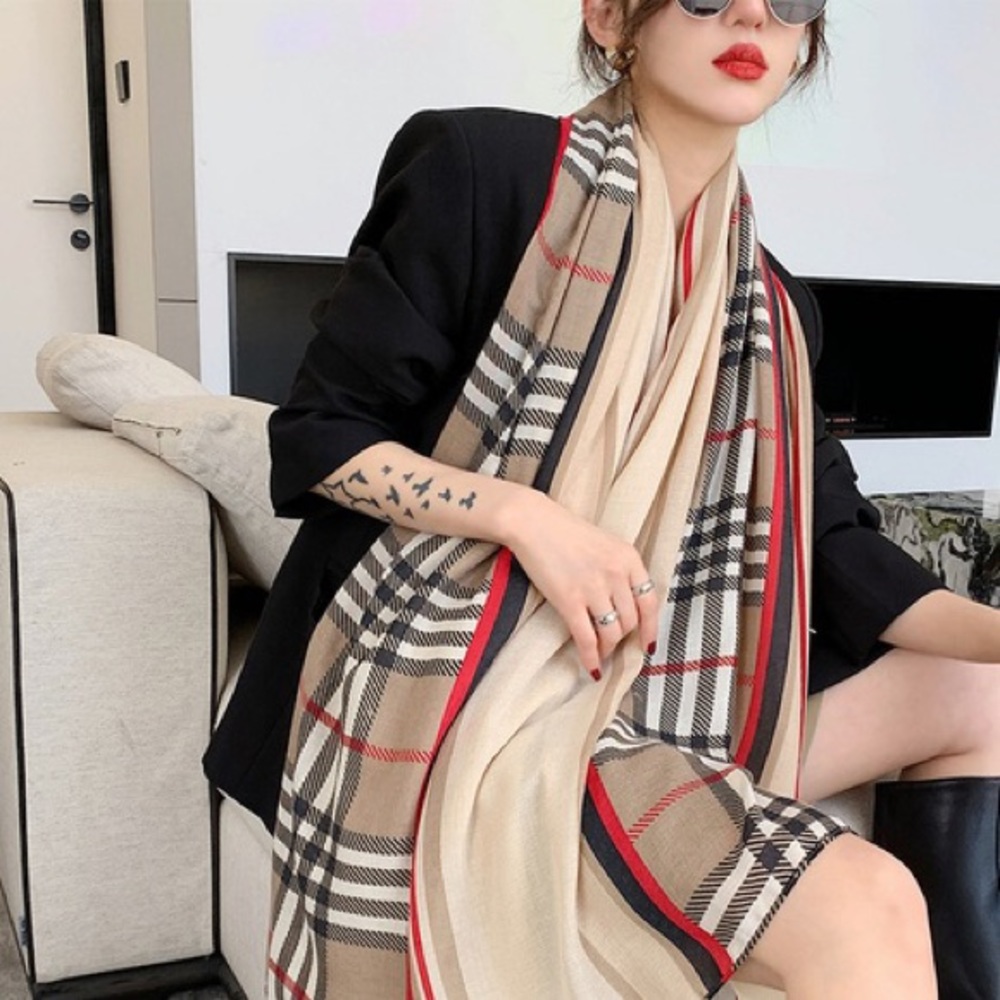 New Luxury High End Styling Striped Plaid Soft 100% Viscose Long Scarf